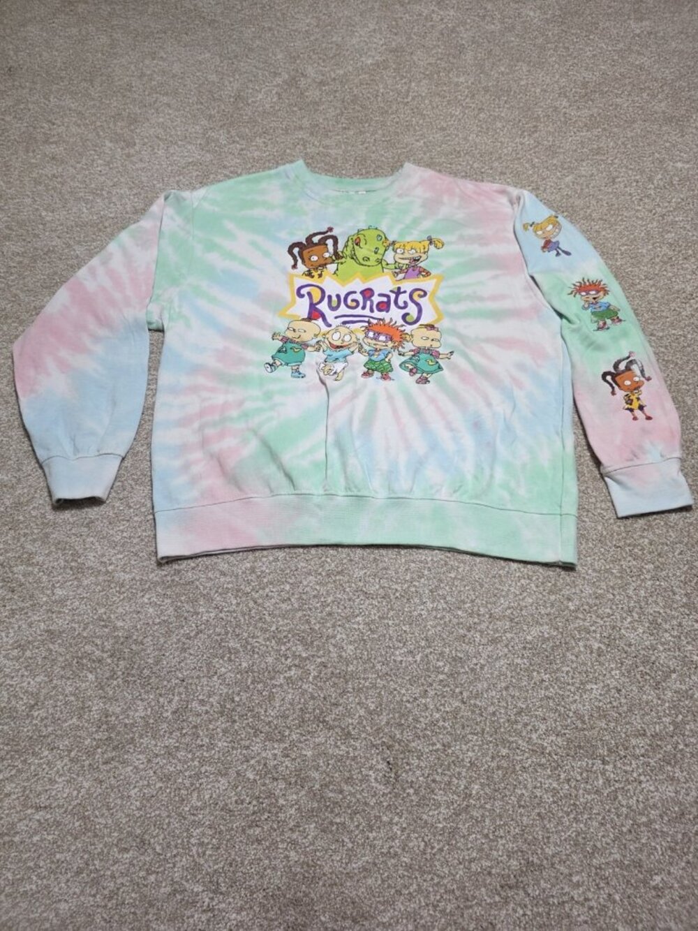 Y2K Nickelodeon Rugrats Cartoon Adult Tie Dye Pullover Sweater Size XL